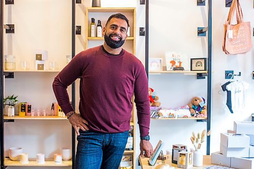 MIKAELA MACKENZIE / WINNIPEG FREE PRESS

Obby Khan, co-founder of GoodLocal, poses for a portrait in the new storefront in the Exchange District in Winnipeg on Tuesday, Nov. 30, 2021. For Gabby story.
Winnipeg Free Press 2021.