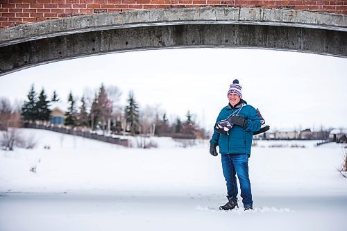 MIKAELA MACKENZIE / WINNIPEG FREE PRESS

Skating enthusiast Kerry Stevenson poses for a portrait on a pond near his house in Winnipeg on Wednesday, Dec. 1, 2021. For --- story.
Winnipeg Free Press 2021.