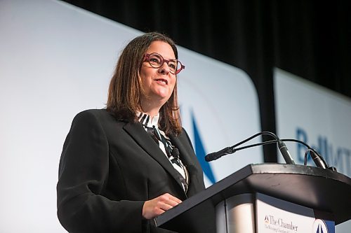 MIKAELA MACKENZIE / WINNIPEG FREE PRESS

Premier Heather Stefanson does her keynote address at a Chamber of Commerce luncheon at the RBC Convention Centre in Winnipeg on Thursday, Dec. 2, 2021. For Carol/Tom story.
Winnipeg Free Press 2021.