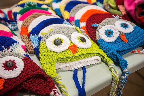 MIKAELA MACKENZIE / WINNIPEG FREE PRESS

Knitted and crocheted toques gathered for the Christmas Cheer Board at Charleswood United Church in Winnipeg on Thursday, Dec. 2, 2021. For Janine story.
Winnipeg Free Press 2021.