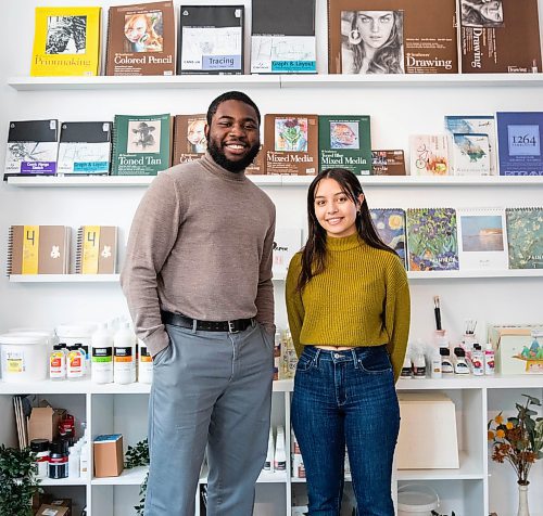 JESSICA LEE / WINNIPEG FREE PRESS

Paul Sogeke, 25, (left) and Sholeth Choquette, 22, are two Asper School of Business graduates who opened Seduta Art, an art shop in the Exchange District. They are photographed on December 9, 2021.











