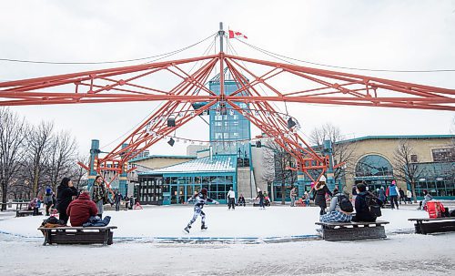 Mike Sudoma / Winnipeg Free Press
Ice skaters of all ages enjoy the warm Sunday weather as they skate around the Canopy Rink at The Forks 
December 12, 2021 