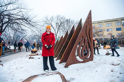 MIKAELA MACKENZIE / WINNIPEG FREE PRESS

Jaimie Isaac poses for a portrait at the formal opening of her new public art installation, The Eighth and Final Fire, at The Forks in Winnipeg on Wednesday, Dec. 15, 2021. For Al Small story.
Winnipeg Free Press 2021.