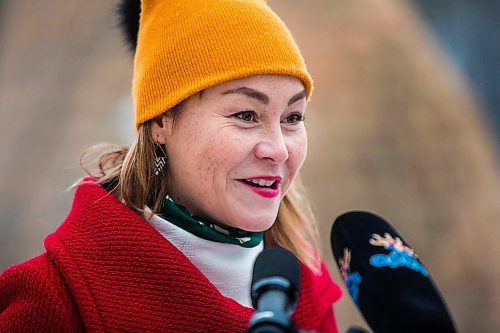 MIKAELA MACKENZIE / WINNIPEG FREE PRESS

Jaimie Isaac speaks at the formal opening of her new public art installation, The Eighth and Final Fire, at The Forks in Winnipeg on Wednesday, Dec. 15, 2021. For Al Small story.
Winnipeg Free Press 2021.