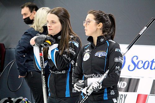 Tracy Fleury, left, and Selena Njegovan saw their quest at a Manitoba Scotties title come to an end Saturday in Carberry. (Lucas Punkari/The Brandon Sun)