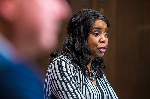 MIKAELA MACKENZIE / WINNIPEG FREE PRESS

Health minister Audrey Gordon speaks at a press conference asking the public to adjust their holiday plans at the Manitoba Legislative Building in Winnipeg on Friday, Dec. 24, 2021.  For Malak story.
Winnipeg Free Press 2021.