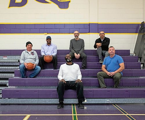 JESSICA LEE / WINNIPEG FREE PRESS

Members of the Gordon Bell 1981 provincial championship basketball team gather at the Gordon Bell High School gym on December 20, 2021. From left to right: Tom Papaioannou, Kevin Toney, Perrie Scarlett, Rudy Rempel, Ron Majors and coach John Benson (hidden).











