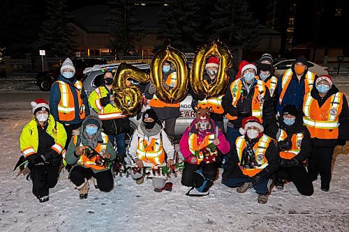 Brandon Bear Clan volunteers celebrate their 500th patrol Thursday outside the Brandon Friendship Centre. (Chelsea Kemp/The Brandon Sun)