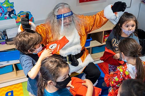 SCO Orange Santa visits Keeseekoowenin Elementary School Friday. (Chelsea Kemp/The Brandon Sun)