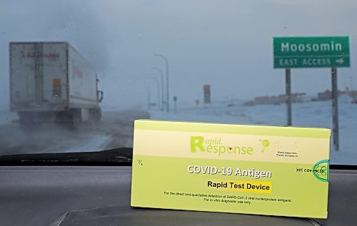 07012022
A box of COVID-19 Antigen Rapid Tests that a Brandon Sun journalist was able to get from locations in Moosomin, Sask. The easy access to the free tests in Saskatchewan is the envy of many Manitobans. (Tim Smith/The Brandon Sun)