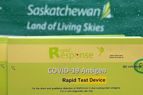07012022
Two boxes of COVID-19 Antigen Rapid Tests that a Brandon Sun journalist was able to get from locations in Moosomin, Sask. The easy access to the free tests in Saskatchewan is the envy of many Manitobans. (Tim Smith/The Brandon Sun)
