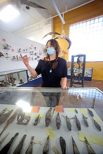 Former Brandon General Museum and Archives administrator Aly Wowchuk gestures while standing in front of a display case of bird study skins, part of the sprawling B.J. Hales taxidermy collection currently on display at the museum's 9th Street location. A study skin is a zoological specimen prepared in a minimalistic way with the intent being to preserve the animal's skin, not the shape of the animal's body. (Matt Goerzen/The Brandon Sun)