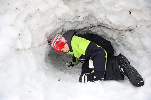12012021
Terrick Fry digs a tunnel in the snow while working on building a quinzhee with friend Griffin Smith in Wawanesa on Wednesday.  (Tim Smith/The Brandon Sun)