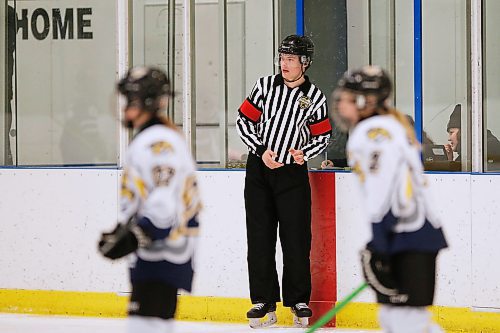 JOHN WOODS / WINNIPEG FREE PRESS

Luke Janus, 17, a referee for 5 years, works a game between the Predators and Titans at Seven Oaks Arena Monday, January 10, 2022. Reportedly it is becoming harder to book hockey referees because many of them are quitting the job due to unreasonable abuse and low wages.



Re: McIntyre