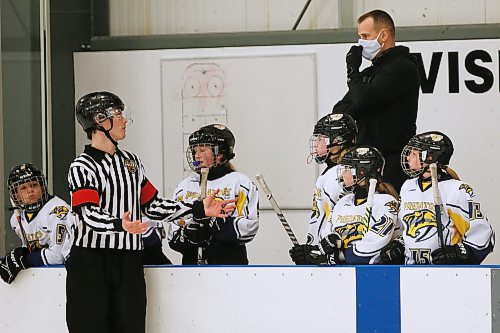 JOHN WOODS / WINNIPEG FREE PRESS

Luke Janus, 17, a referee for 5 years, works a game between the Predators and Titans at Seven Oaks Arena Monday, January 10, 2022. Reportedly it is becoming harder to book hockey referees because many of them are quitting the job due to unreasonable abuse and low wages.



Re: McIntyre