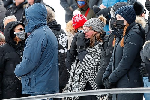 JOHN WOODS / WINNIPEG FREE PRESS
A woman weeps as people attend a memorial/celebration of life for musician Vince Fontaine at Oodena Circle at the Forks Sunday, January 16, 2022. 

Re: ?