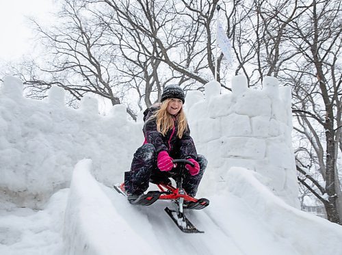 JESSICA LEE / WINNIPEG FREE PRESS

Kaya Raimbault is photographed going down the slide on a sled at the ice castle she built with the help of her neighbour Maurice &quot;Mo&quot; Barriault on January 21, 2022.

Reporter: Melissa




