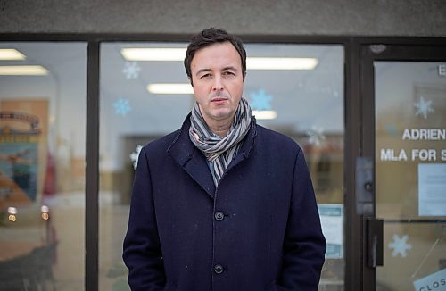 JESSICA LEE / WINNIPEG FREE PRESS

Adrien Sala, MLA for St. James, poses for a photo at his office on January 31, 2022. His office encountered aggressive threats on January 28, 2022 from an unmasked &#x201c;freedom convoy&#x201d; supporter.

Reporter: Carol




