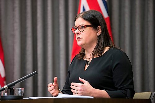 MIKAELA MACKENZIE / WINNIPEG FREE PRESS

Premier Heather Stefanson gives a public health order update at the Manitoba Legislative Building in Winnipeg on Wednesday, Feb. 2, 2022. Standup.
Winnipeg Free Press 2022.