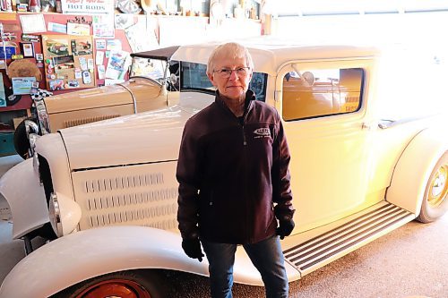Barb Balanyk stands in front of her modified 1934 Ford pickup truck on Wednesday afternoon. The Brandon resident first built this hot rod from scratch with some help from her partner over three decades ago and has been using it for long-distance road trips ever since. (Kyle Darbyson/The Brandon Sun)