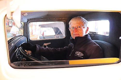 Barb Balanyk gets behind the wheel of her modified 1934 Ford pickup truck on Wednesday afternoon in Brandon. (Kyle Darbyson/The Brandon Sun)
