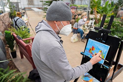 Painter Stephen Wiens and his fellow Artist Heart Friends host a painting demonstration at the Green Spot Home and Garden Saturday. The group of artists will be hosting demonstrations at the garden centre the third Saturday of each month. (Chelsea Kemp/The Brandon Sun)