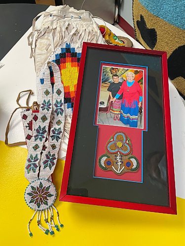 Grace Godmaire, right, and a selection of her memorabilia. Chelsea Kemp/The Brandon Sun