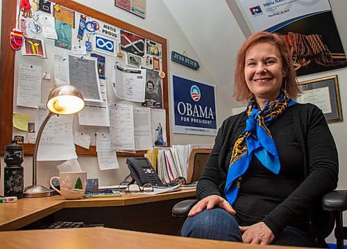 Brandon University political scientist Kelly Saunders sits in her office on Wednesday, Feb. 2. (Chelsea Kemp/The Brandon Sun)