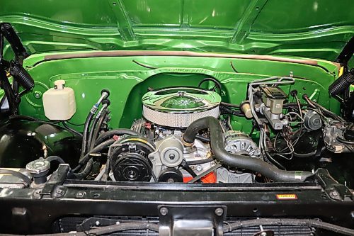 A closer look at the 350 cubic inch engine that powers Gary Miller's 1972 GMC truck. (Kyle Darbyson/The Brandon Sun)