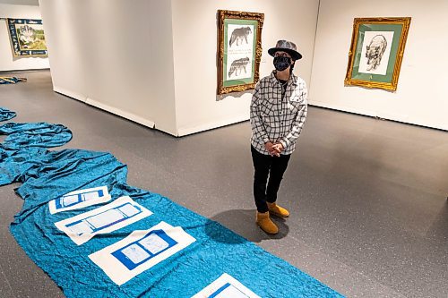 Artist Mary Anne Barkhouse&#x573; attends the opening of her exhibit opimihaw at the Art Gallery of Southwest Manitoba Thursday. (Chelsea Kemp/The Brandon Sun)