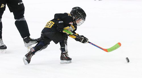 Four-year-old Finn Derlago takes a mighty slapshot after jumping on the ice following Brandon Wheat Kings practice on Sunday afternoon. The youngster is the son of assistant coach Mark Derlago. (Perry Bergson/The Brandon Sun)
Feb. 13, 2022