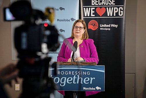 JESSICA LEE / WINNIPEG FREE PRESS

Mental Health and Community Wellness Minister Sarah Guillemard speaks at a press conference at River Point Centre on February 17, 2022.

Reporter: Erik
