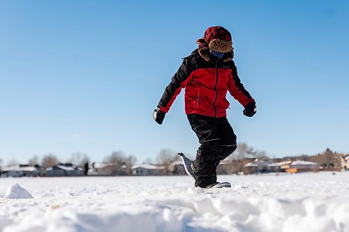 Kieran Hogg, 8, tries out snowshoeing during Winter Fest at the Sportsplex Saturday. (Chelsea Kemp/The Brandon Sun)