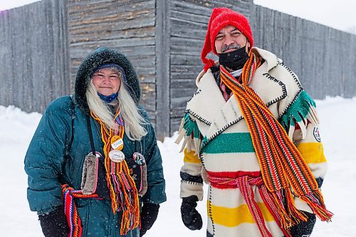 Daniel Crump / Winnipeg Free Press. Lorinda Maruca (left) and Daniel Labrie (right) are volunteers at Festival du Voyageur. The Festival returns for the first time since prior to the pandemic. February 19, 2022.