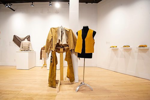 Mike Sudoma / Winnipeg Free Press
Handmade clothing made by artist Paul Campeau sits on display as part of the One Year Outfit Challenge at the C2 Centre for Craft Friday evening.
February 18, 2022