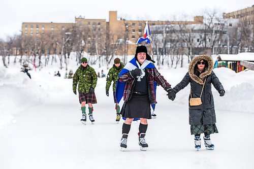 MIKAELA MACKENZIE / WINNIPEG FREE PRESS

Paul and Patti Skirzyk participate in the Great Canadian Kilt Skate, put on by the St. Andrew&#x573; Society of Winnipeg, at The Forks in Winnipeg on Monday, Feb. 21, 2022. Last year Winnipeg won the national title as kilt skate capital of Canada. Standup.
Winnipeg Free Press 2022.