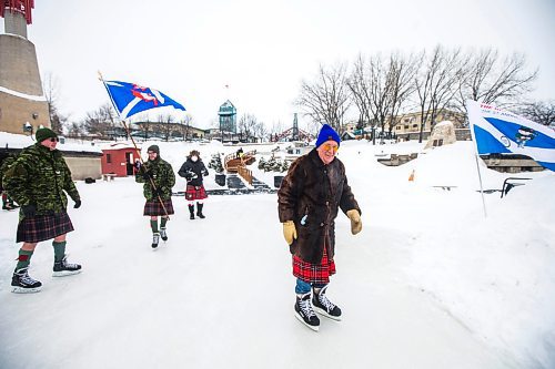 MIKAELA MACKENZIE / WINNIPEG FREE PRESS

Folks participate in the Great Canadian Kilt Skate, put on by the St. Andrew&#x573; Society of Winnipeg, at The Forks in Winnipeg on Monday, Feb. 21, 2022. Last year Winnipeg won the national title as kilt skate capital of Canada. Standup.
Winnipeg Free Press 2022.