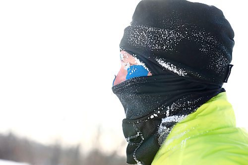 RUTH BONNEVILLE / WINNIPEG FREE PRESS

Standup - Ice Run 

Russell Kernaghan wears a special face tape to protect his skin from frost bite as he runs in Assiniboine Park with temperatures around -25 C Tuesday. 

Feb 22nd, 2022
