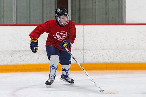 Daniel Crump / Winnipeg Free Press. River East Kodiak&#x573; Kaitlynn Anderson practices with her team Gateway arena. Anderson currently leads the WWHSHL in scoring and is heading to Umass Lowell next year to play lacrosse. February 23, 2022.