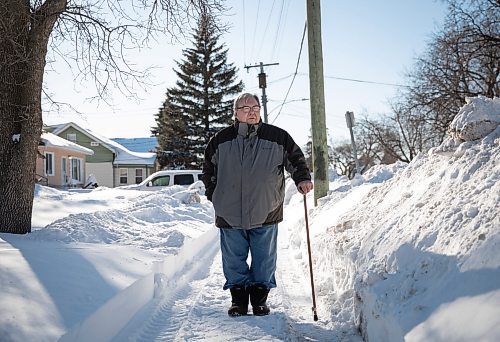 JESSICA LEE / WINNIPEG FREE PRESS

Raymond Slipetz, a legally blind man, is considering filing a human rights complaint because the city&#x2019;s poor sidewalk clearing has made it impossible for many disabled Winnipeggers to get around. He is photographed near his house on February 22, 2022.

Reporter: Malak
