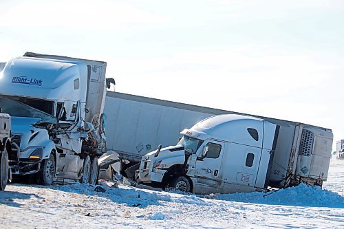 24022022
A collision involving approximately two dozen vehicles took place on the Trans Canada Highway east of Griswold, Manitoba shutting down the highway again on Thursday. The extremely icy conditions caused several vehicles to go off the road on the Trans Canada Highway around Griswold in addition to the several vehicle collision. (Tim Smith/The Brandon Sun)