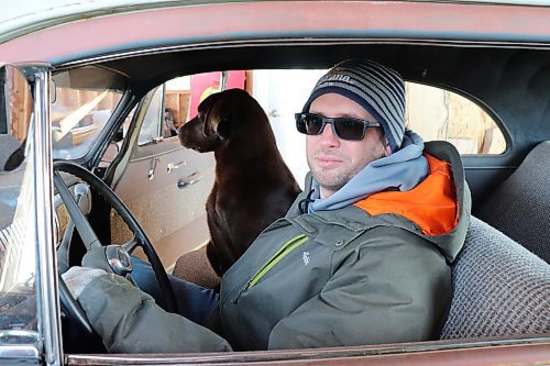 Tim Nickel gets behind the wheel of his 1951 Chevrolet Styleline Special on Thursday morning and invites his dog Dallas along for the ride. (Kyle Darbyson/The Brandon Sun) 