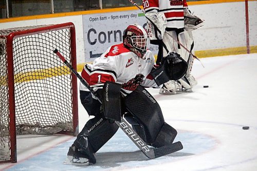 Southwest Cougars goaltender Owen Larocque made the Manitoba U18 AAA Hockey League first-team all-star squad Friday. (Lucas Punkari/The Brandon Sun)