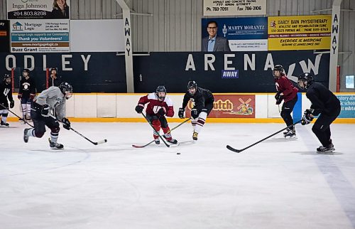 JESSICA LEE / WINNIPEG FREE PRESS

Defenceman Jarrett Ross (centre in black) and forward Tristen Arnason (centre in red) are photographed at Westwood hockey practice at Keith Bodley Arena on March 9, 2022.

Reporter: Mike S.

