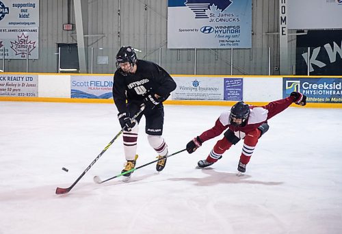 JESSICA LEE / WINNIPEG FREE PRESS

Defenceman Jarrett Ross (left) and forward Tristen Arnason are photographed at Westwood hockey practice at Keith Bodley Arena on March 9, 2022.

Reporter: Mike S.



