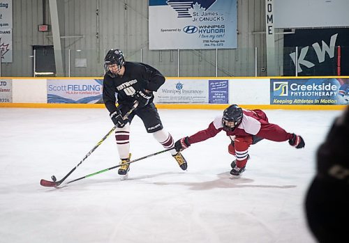 JESSICA LEE / WINNIPEG FREE PRESS

Defenceman Jarrett Ross (left) and forward Tristen Arnason are photographed at Westwood hockey practice at Keith Bodley Arena on March 9, 2022.

Reporter: Mike S.

