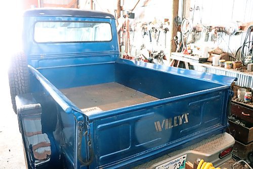 A closer look at the rear of Camile Gofflot's 1958 Willys Jeep Truck on Wednesday morning in rural Westman. (Kyle Darbyson/The Brandon Sun)