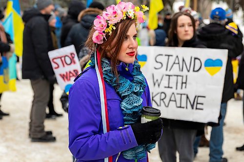 Hannah Mandryk marches in support of Ukraine on Saturday at Brandon University. (Chelsea Kemp/The Brandon Sun)