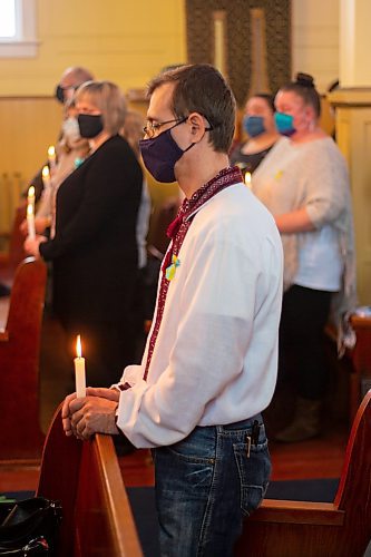 Andriy Cherniha attends a prayer service in support of Ukraine at the Holy Ghost Ukrainian Orthodox Church Sunday. In response to the Russian invasion of the country the Ukrainian Orthodox Church of Canada has blessed all churches to be active centres of prayer and &#x4a8;avens for the storm-tossed&#x4e0;to provide solace to communities. (Chelsea Kemp/The Brandon Sun)