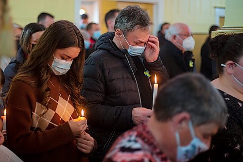 Parishioners gather at the Holy Ghost Ukrainian Orthodox Church for a prayer service in support of Ukraine Sunday. In response to the Russian invasion of the country the Ukrainian Orthodox Church of Canada has blessed all churches to be active centres of prayer and &#x201c;havens for the storm-tossed&#x201d; to provide solace to communities. (Chelsea Kemp/The Brandon Sun)